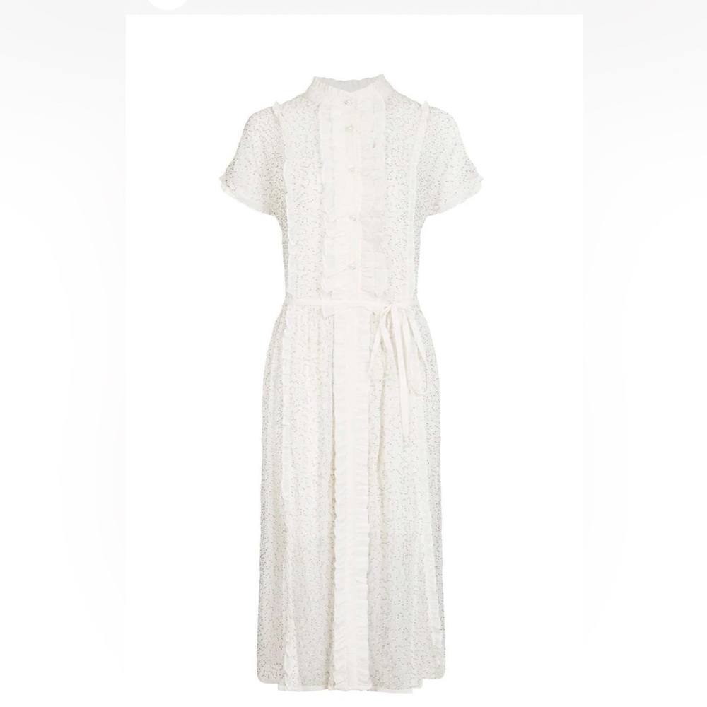 VINTAGE TOPSHOP PREMIUM White EMBELLISHED SHIRT DRESS Size Medium beaded - Picture 3 of 3